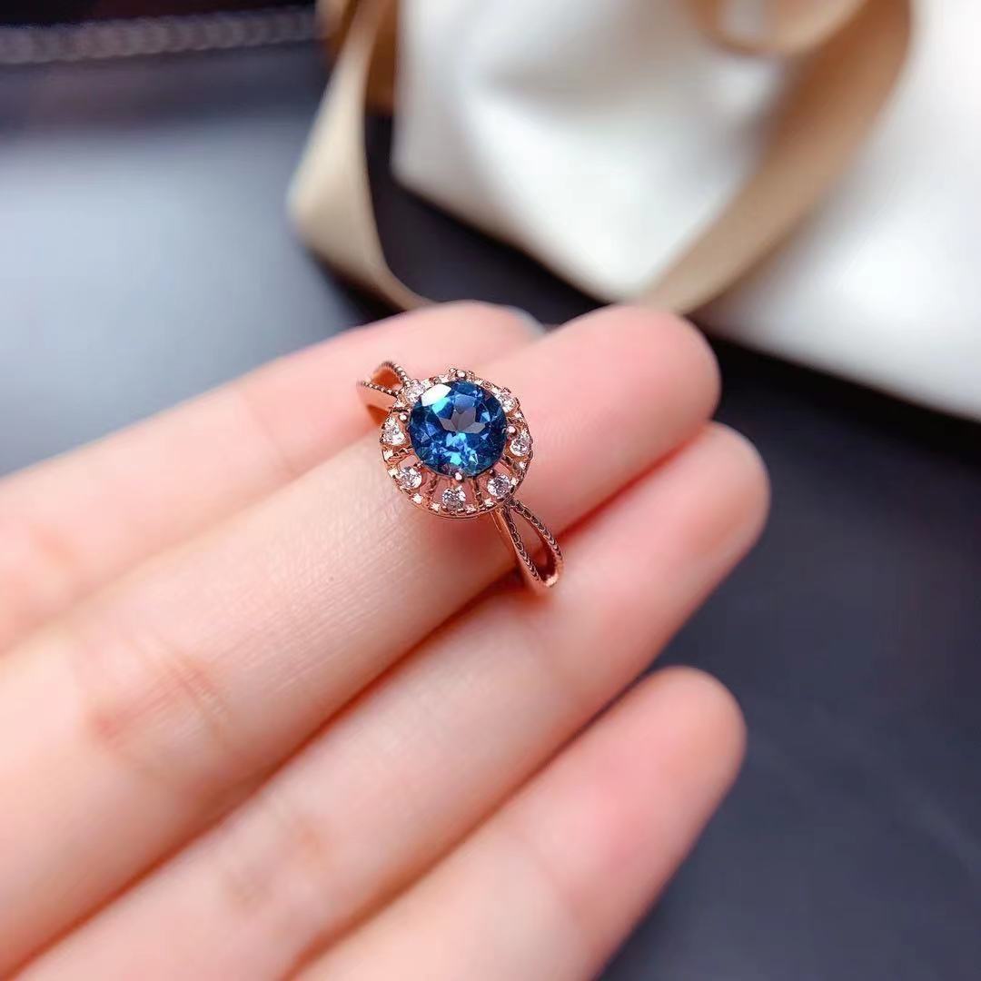 New Style Natural London Blue Topaz Open Ring For Women Vera Lux