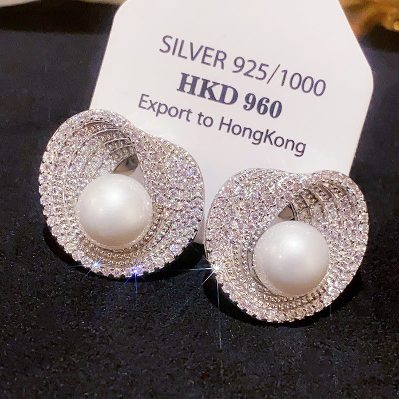 Silver Needle Zircon Irregular Round Pearl Fashionable All-Match Earrings Vera Lux