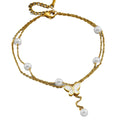 Light luxury multi-layer stacked pearl butterfly tassel titanium steel anklet Vera Lux