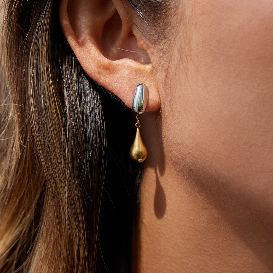 18K gold and S925 silver two-tone teardrop front and back stud earrings Vera Lux
