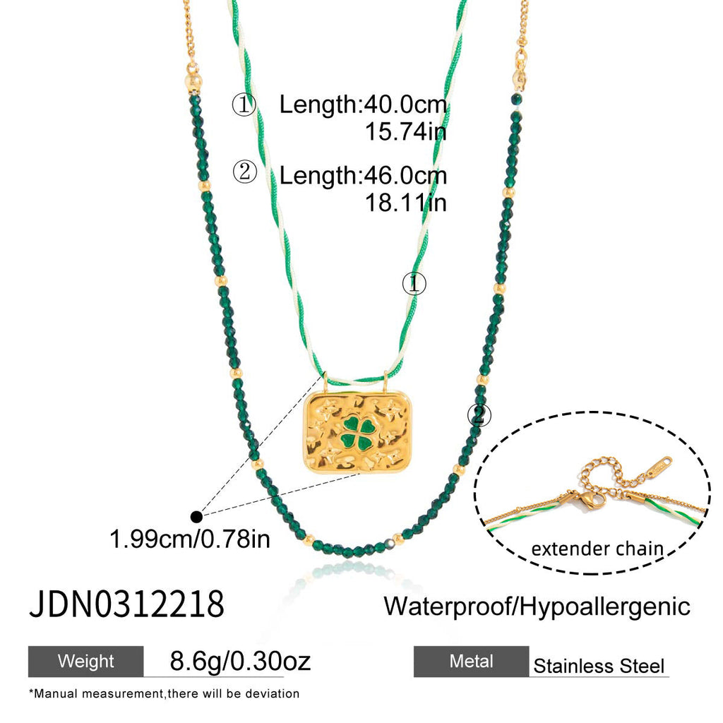 Green Clover Stainless Steel Necklace Collection Vera Lux