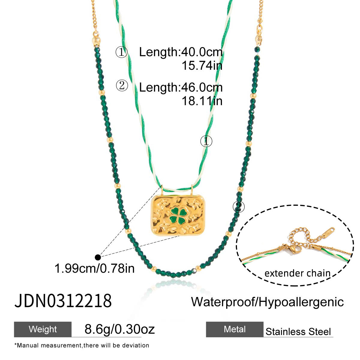 Green Clover Stainless Steel Necklace Collection Vera Lux