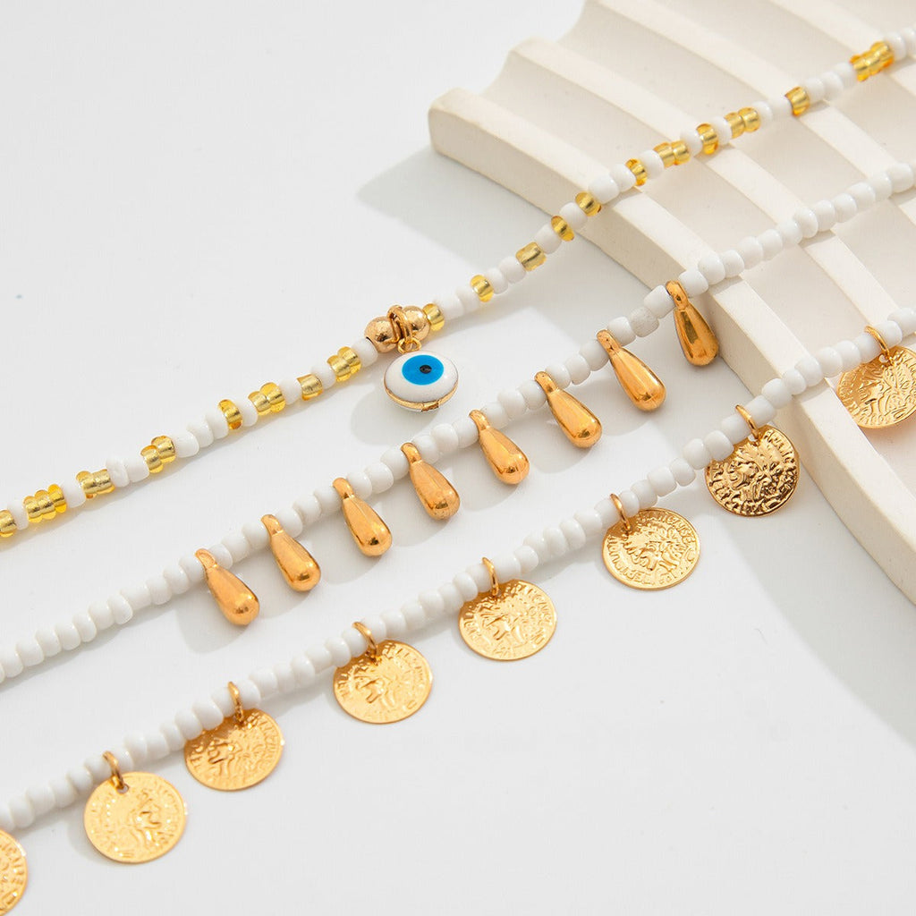 Ethnic Ocean Style Rice Bead Beach Round Water Drop Tassel Anklet Vera Lux