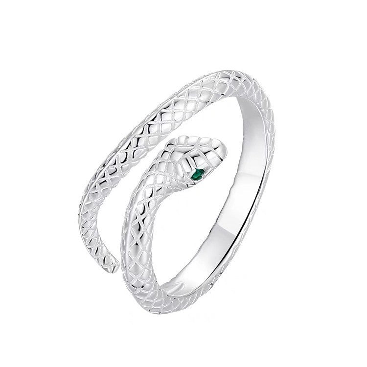 S925 Sterling Silver Green Eye Spirit Snake Ring For Women, Niche Minimalist Cool Style, Snake Design, Premium Light Luxury Open Index Finger Ring Vera Lux
