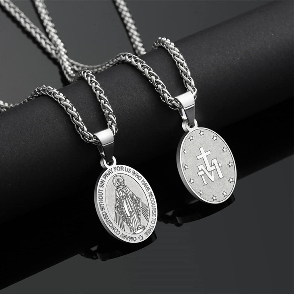 Double-Sided Portrait Medal Cross Stainless Steel Pendant Necklace For Men And Women Vera Lux