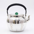 Pure 999 Fine Silver Elegant Silver Teapot with Green Jade Finial and Woven Black Handle - Handicraft Vera Lux