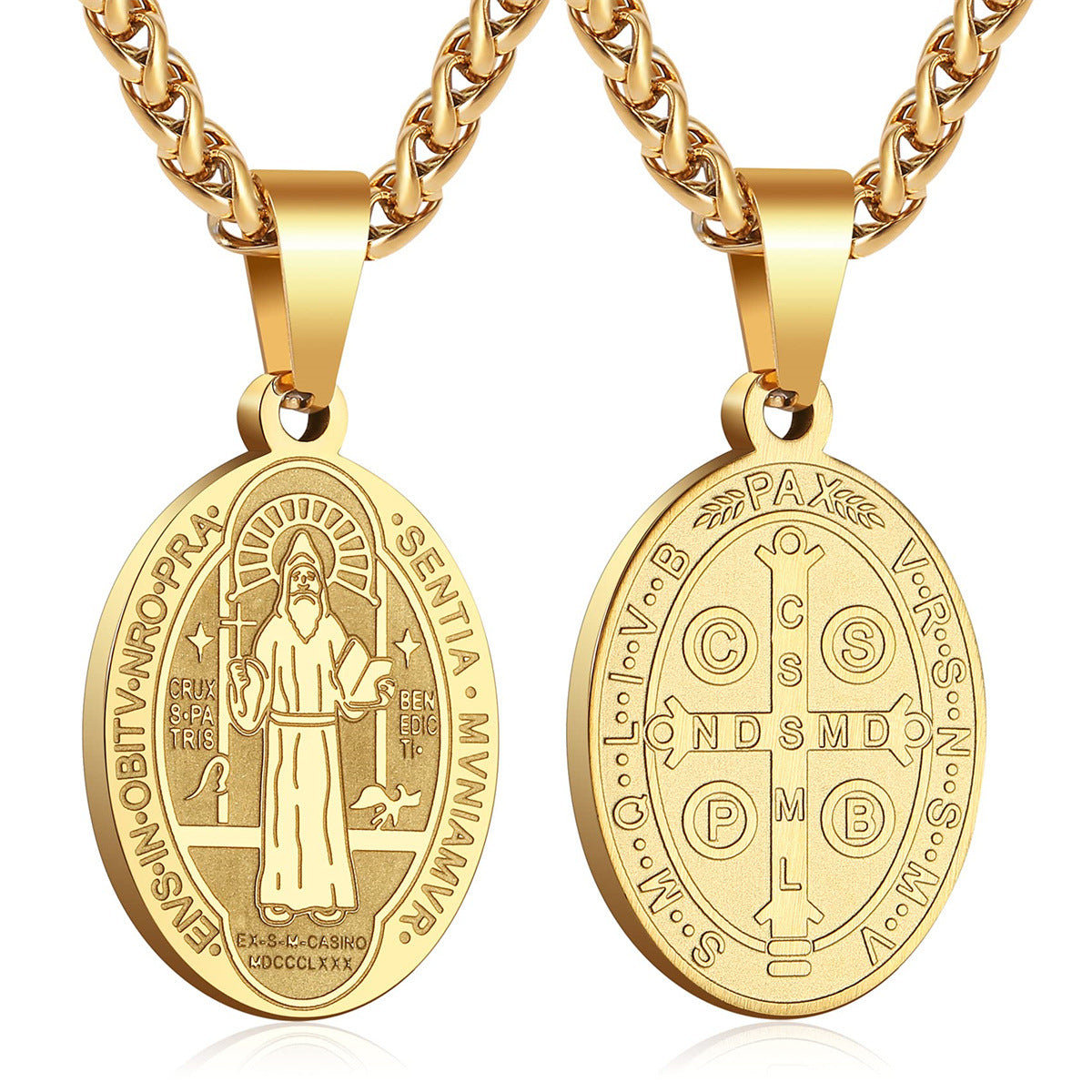 Double-Sided Portrait Medal Cross Stainless Steel Pendant Necklace For Men And Women Vera Lux