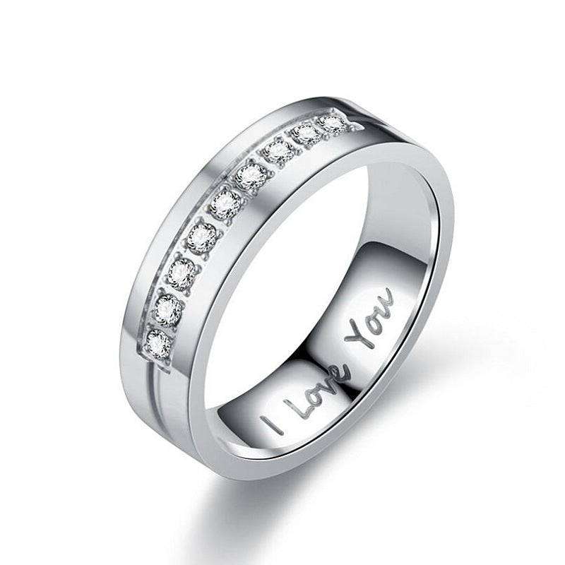 Titanium Steel Couple Ring I LOVE YOU Engagement Diamond-studded Ornament Vera Lux