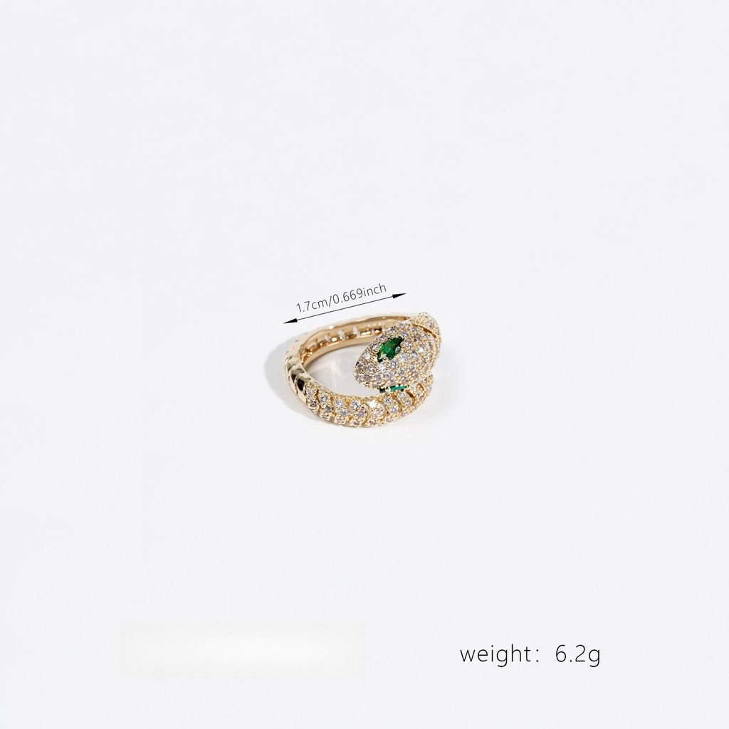 Snake-Shaped Adjustable Open Ring with Zircon Inlay Vera Lux