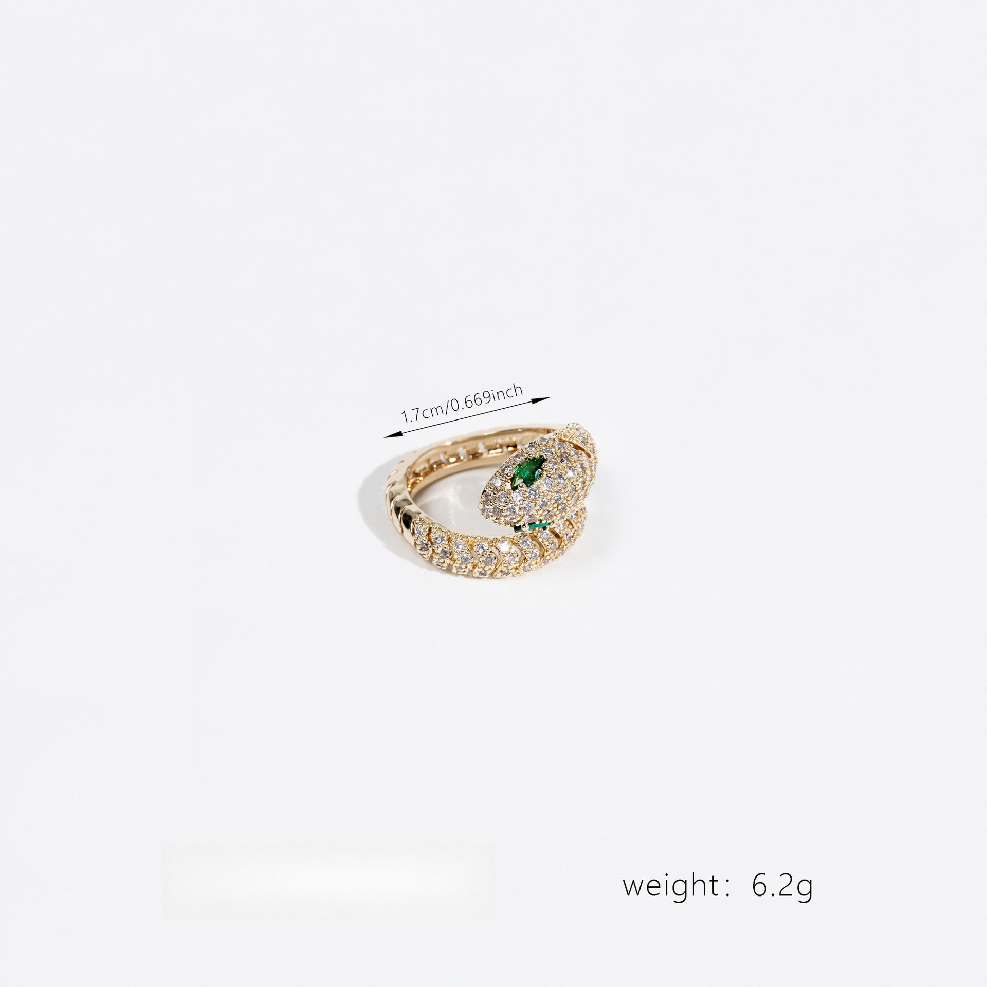 Snake-Shaped Adjustable Open Ring with Zircon Inlay Vera Lux