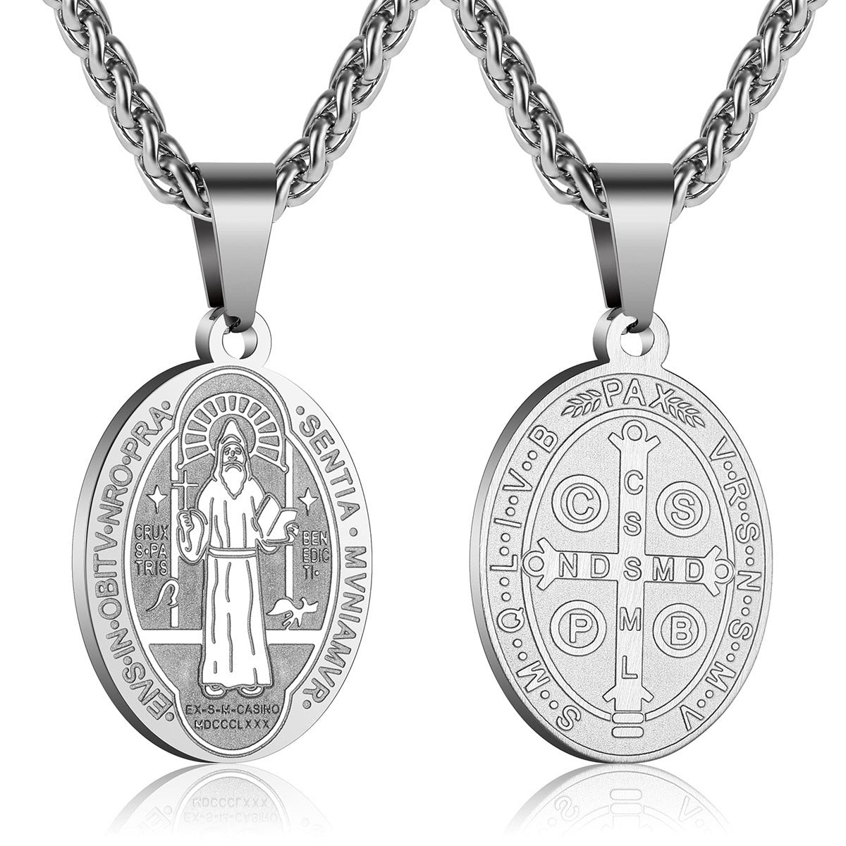 Double-Sided Portrait Medal Cross Stainless Steel Pendant Necklace For Men And Women Vera Lux