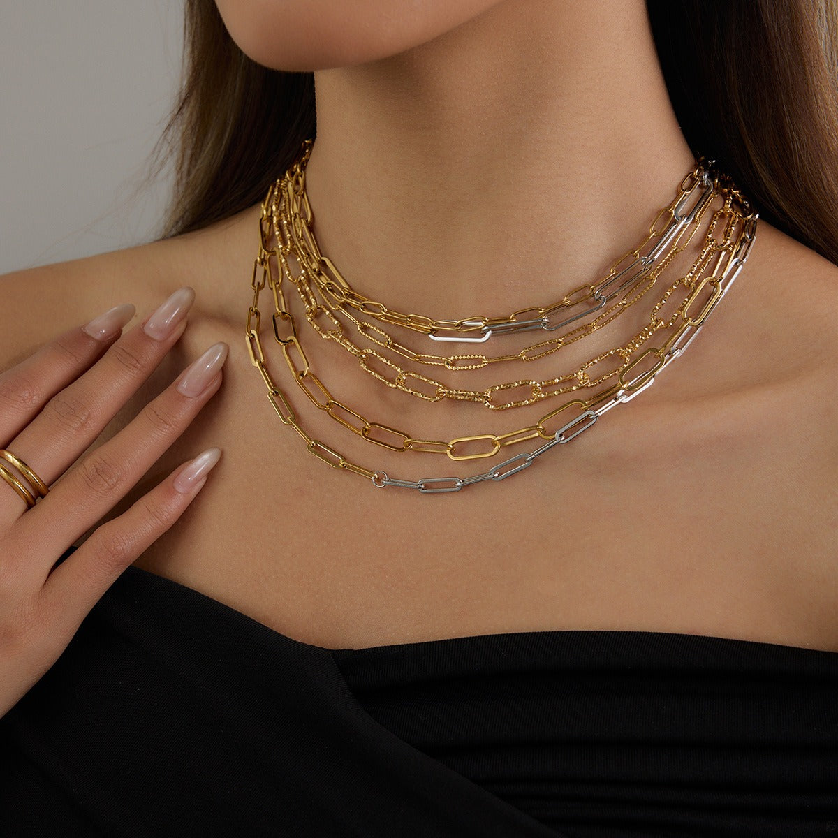 18K gold chain with gold and silver color matching design simple and elegant necklace Vera Lux