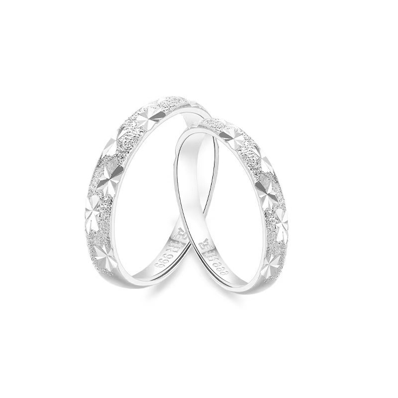 S999 Sterling Silver Starry Couple Rings, Minimalist Adjustable Plain Band Matching Rings Jewelry Vera Lux