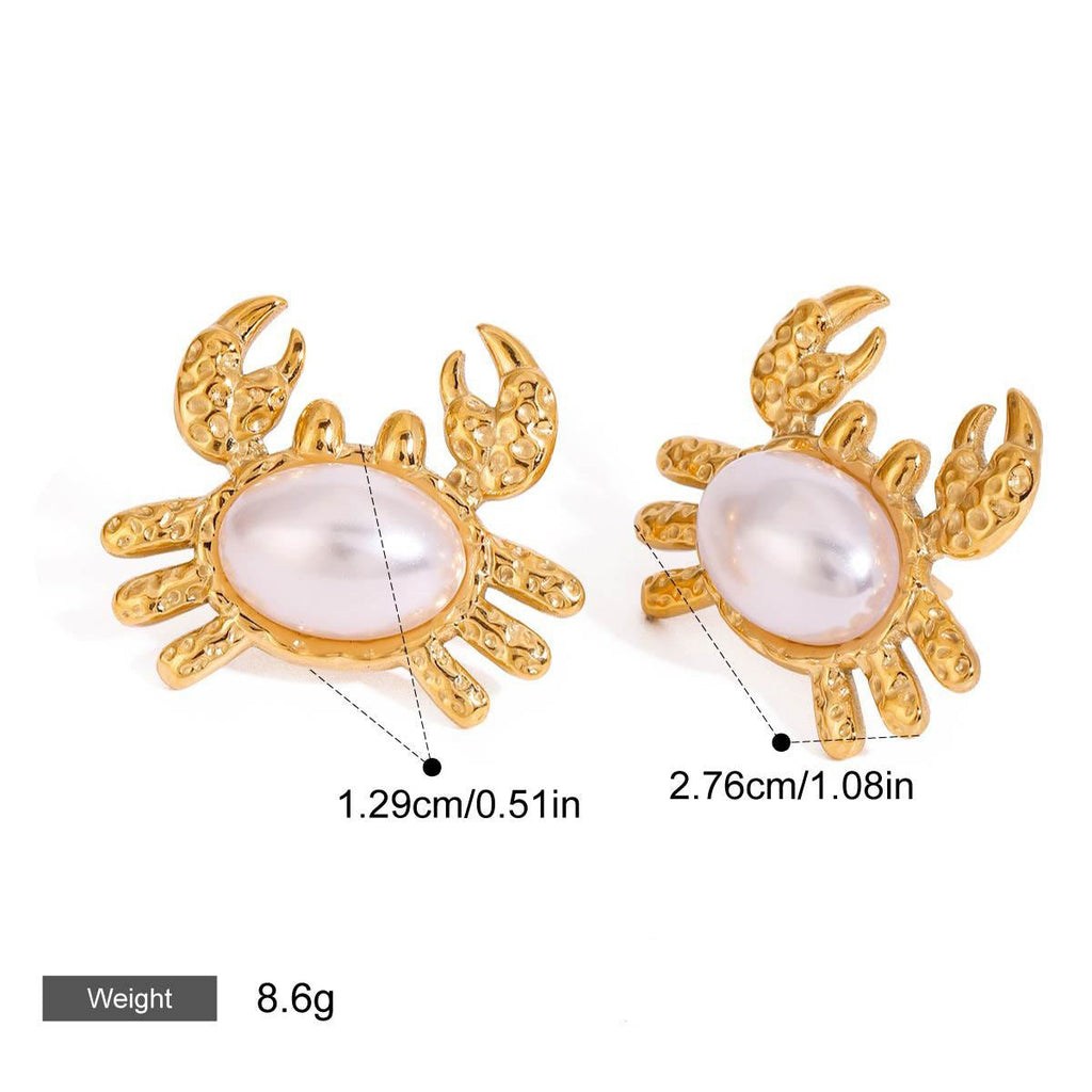 18K gold crab-shaped earrings inlaid with pearls, exquisite and unique design Vera Lux