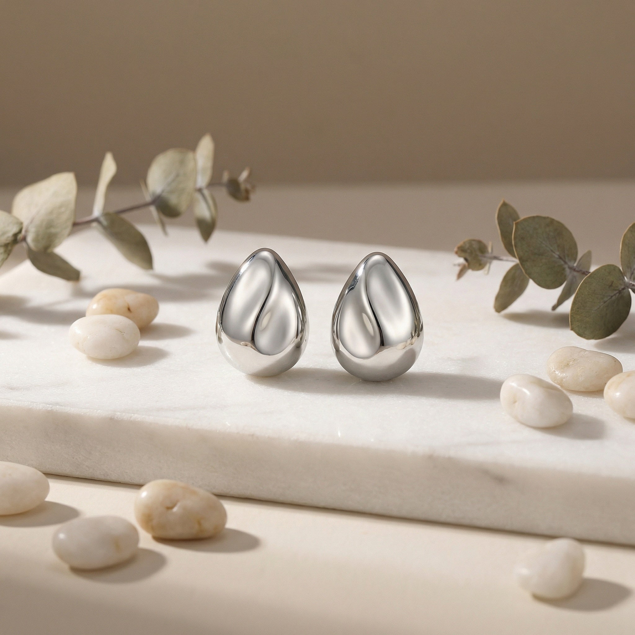 925 Sterling Silver Minimalist Polished Silver Teardrop Stud Earrings with Sculptural Wave Detail Vera Lux