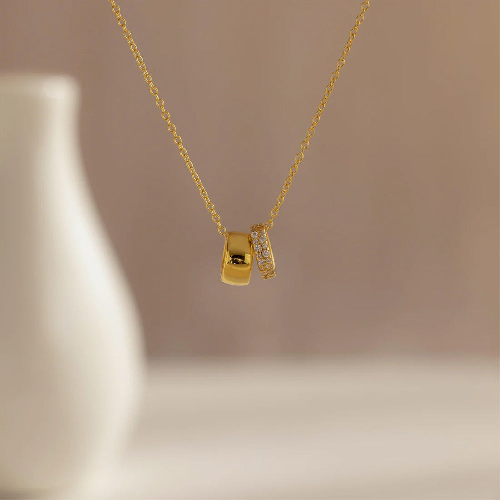 14k Wide-Frame Round Hoop Dual-Pendant Versatile Necklace Vera Lux