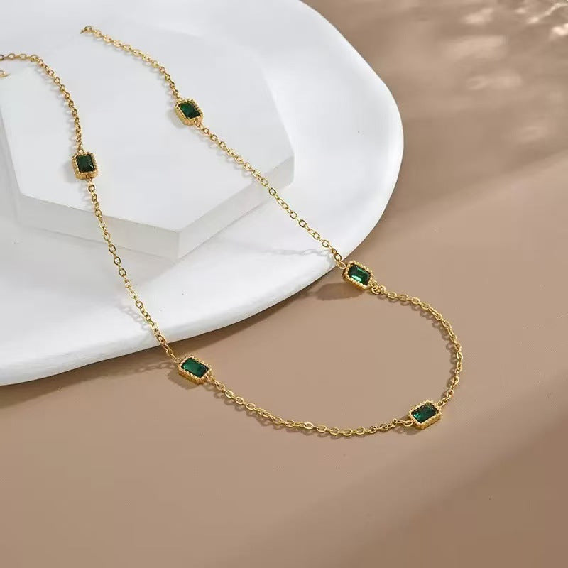 Non-fading Titanium Steel, Trendy And Niche Instagram-style, Light Luxury With A Premium Feel18K Gold Sugar-cube Emerald Set, Exquisitely Crafted And Versatile For Women This Summer Vera Lux