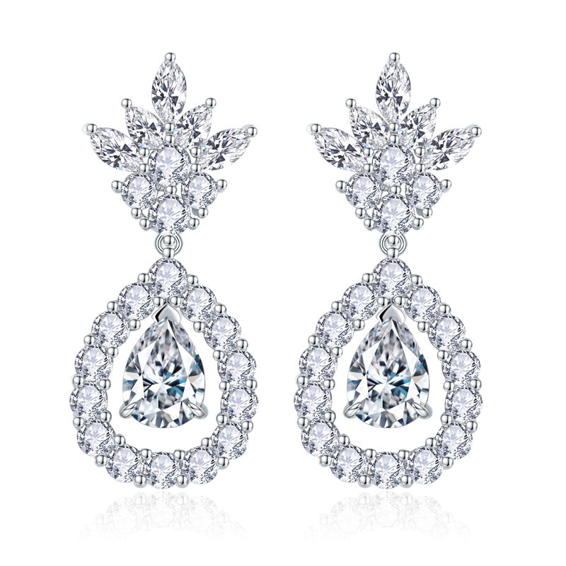 S925 Sterling Silver Pear Cut Moissanite Dangle Earrings  5x7mm Teardrop Cluster Earrings With GRA Certificate Platinum Plated Jewelry Gift Box Set Vera Lux