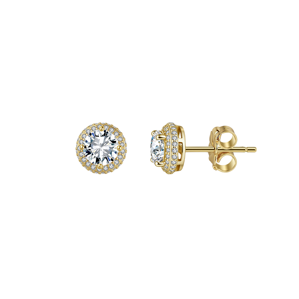 925 Sterling Silver Elegant Gold CZ Halo Stud Earrings with Butterfly Backs Vera Lux