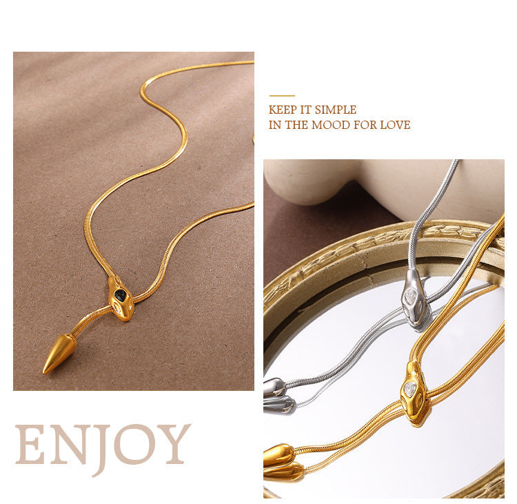 Personalized Design Snake-shaped Necklace Made Of Stainless Steel. A Unique And Exclusive Piece With A Sophisticated And High-end Look. Long Necklace. Vera Lux