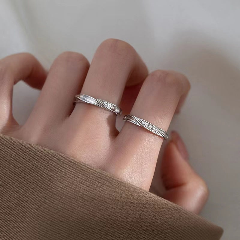 S925 Sterling Silver Love Frequency Couple Rings, Minimalist Wavy Texture Pair Rings, Micro-set Zirconia, Light Luxury Finger Rings Vera Lux