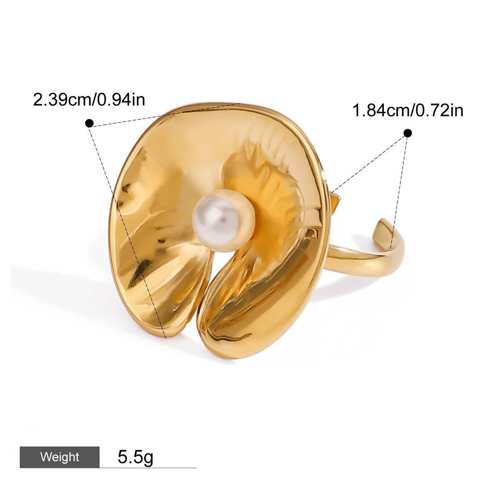 18K gold geometric inlaid pearl design classic simple ring Vera Lux