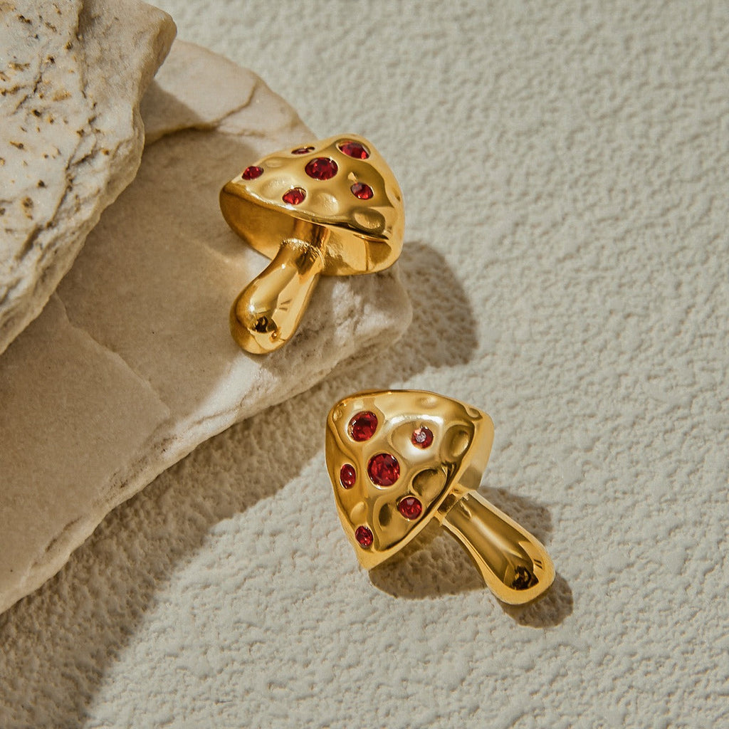 18K gold mushroom-shaped earrings inlaid with gemstones, exquisite and noble design Vera Lux
