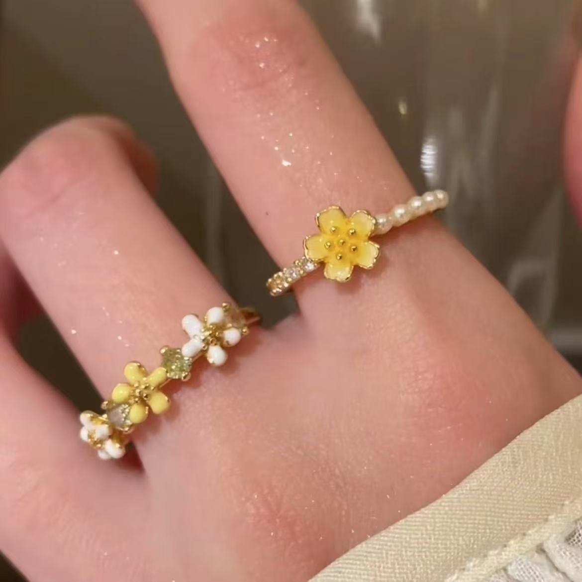 Bohemian Spring Flower Open Ring For Women, Enamel High-End Fashion Index Finger Ring Vera Lux