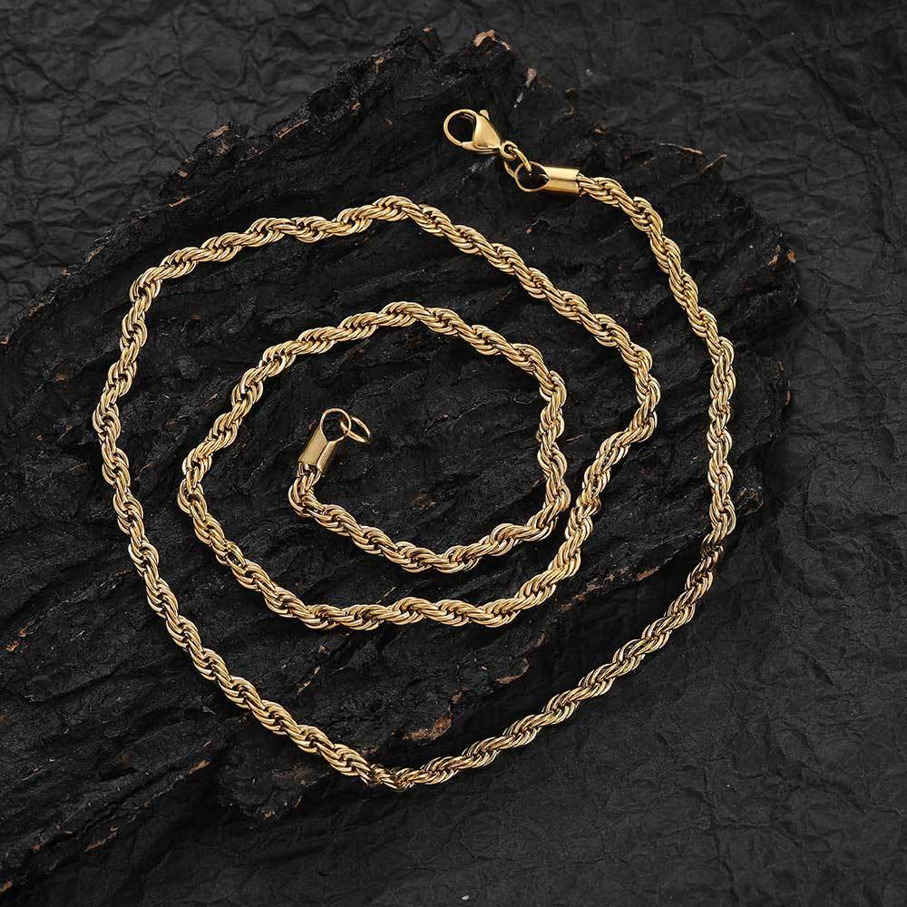 Euro-American Hip-hop Stainless Steel Necklace Twisted Chain Streetwear Titanium Steel Bracelet Vera Lux