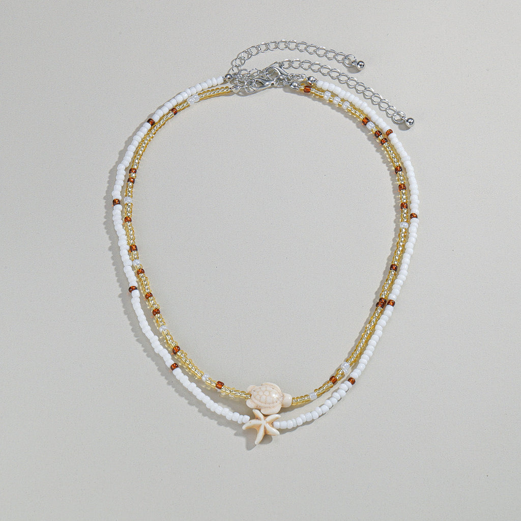 Cross-border Fashion Ocean-Style Turquoise Starfish Turtle Seed Bead Necklace Vera Lux