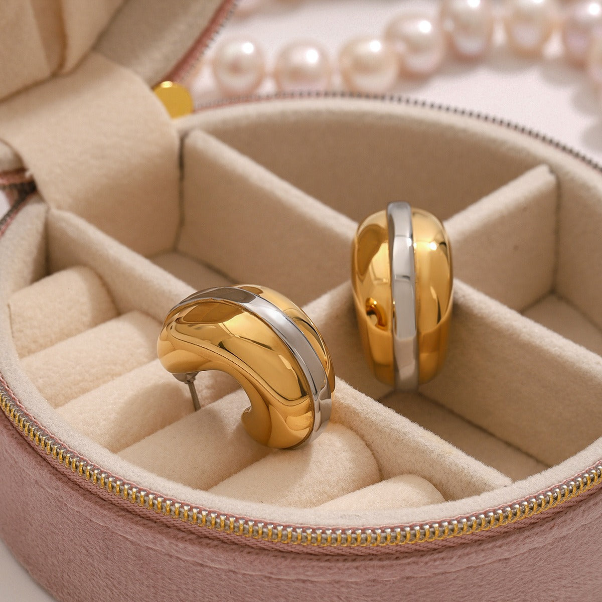 18k gold teardrop-shaped earrings with gold and silver color matching design, simple and unique Vera Lux