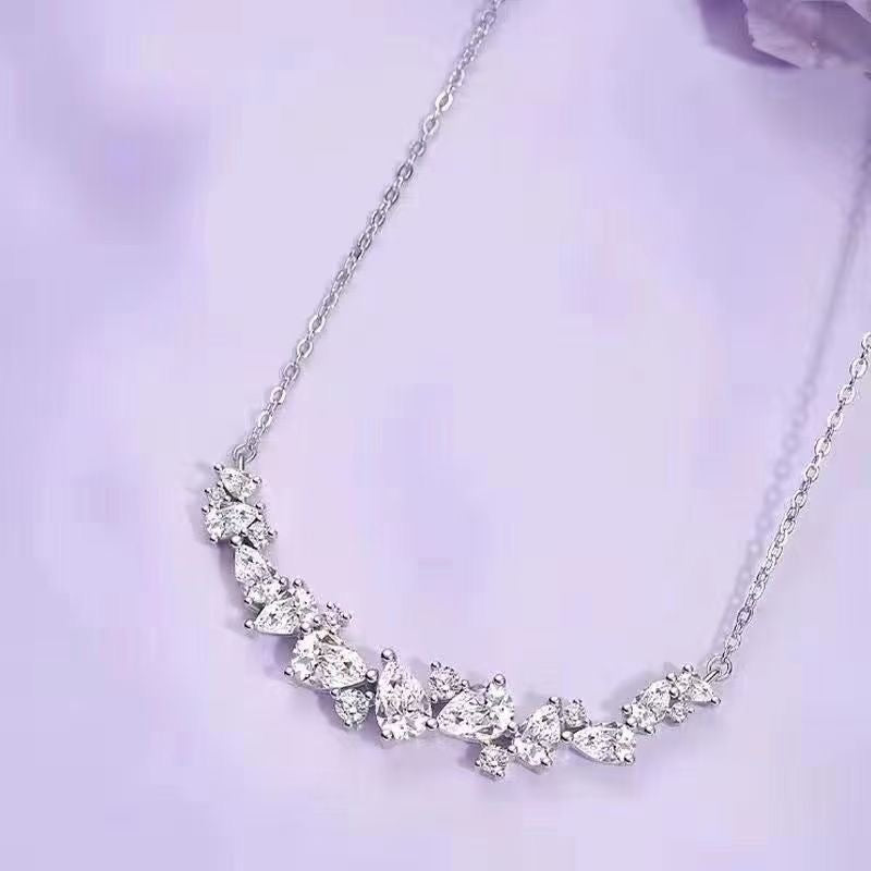 1pcs 999 Sterling Silver Cluster CZ Smile Bar Necklace, Luxury Delicate Style, Ideal For Birthday Gifts Vera Lux