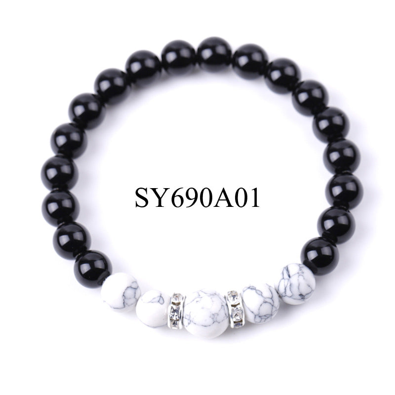 8 Mm 10mm Tigers Eye And Glossy Black Stone Micro-Inlaid Diamond Bracelet Vera Lux