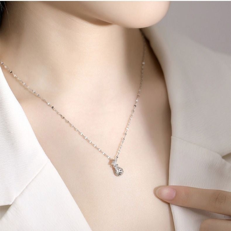 1pcs 999 Sterling Silver Hollow Cutout Lucky Money Bag Necklace, Elegant Delicate Style, Ideal For Birthday Gifts Vera Lux