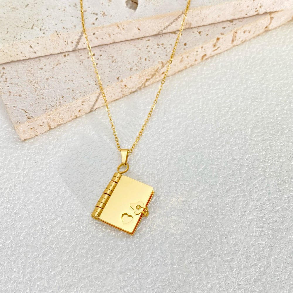 European And American 18k Gold plated Stainless Steel Openable Book Pendant Necklace Vera Lux