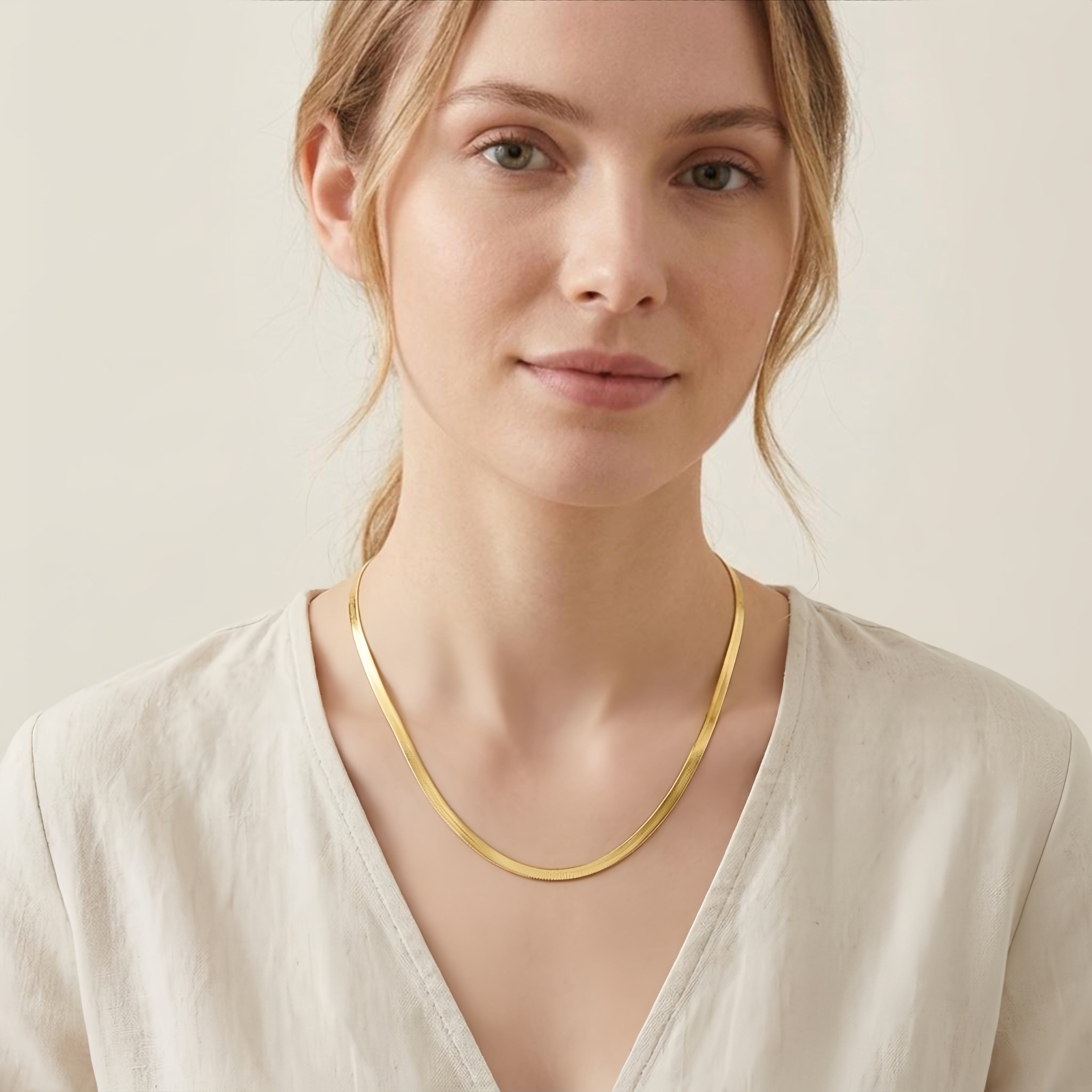 925 Sterling Silver Elegant Gold Herringbone Chain Necklace Vera Lux