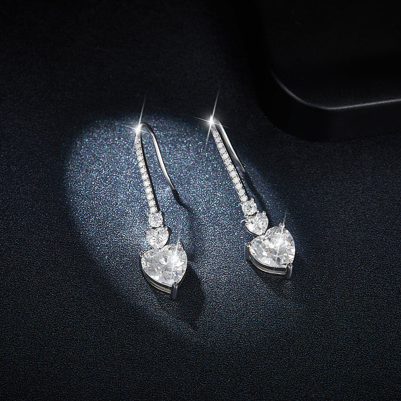 S925 Sterling Silver Heart Shaped Moissanite Dangle Earrings  Platinum Plated Hook Earrings With GRA Certificate Elegant Jewelry Gift Box Set For Women Vera Lux