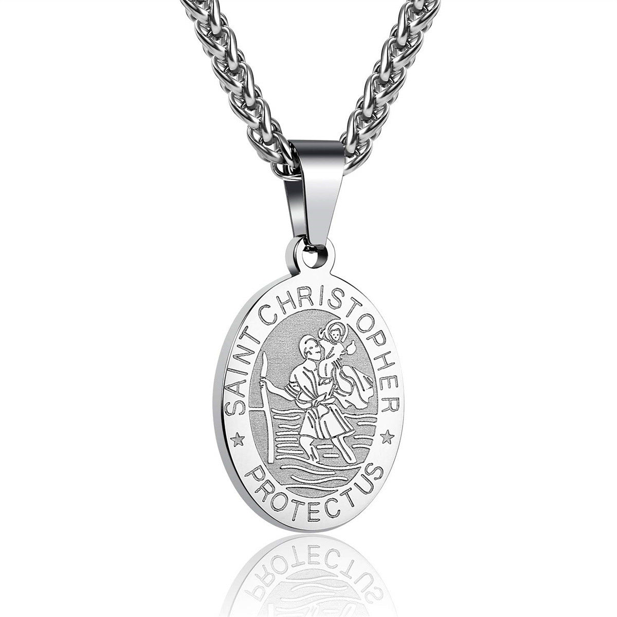 Double-Sided Portrait Medal Cross Stainless Steel Pendant Necklace For Men And Women Vera Lux