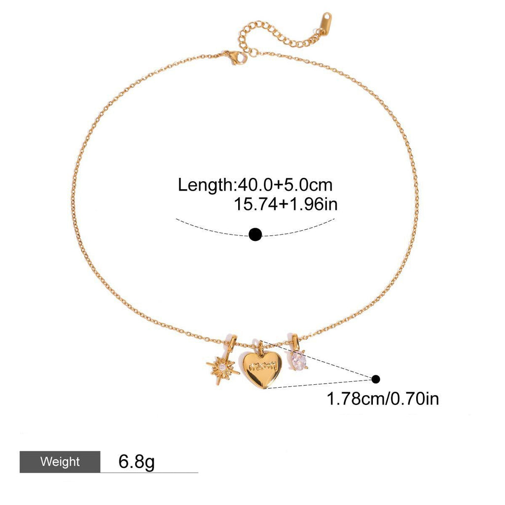 18K gold heart shape with "MOM" design exquisite and dazzling necklace Vera Lux