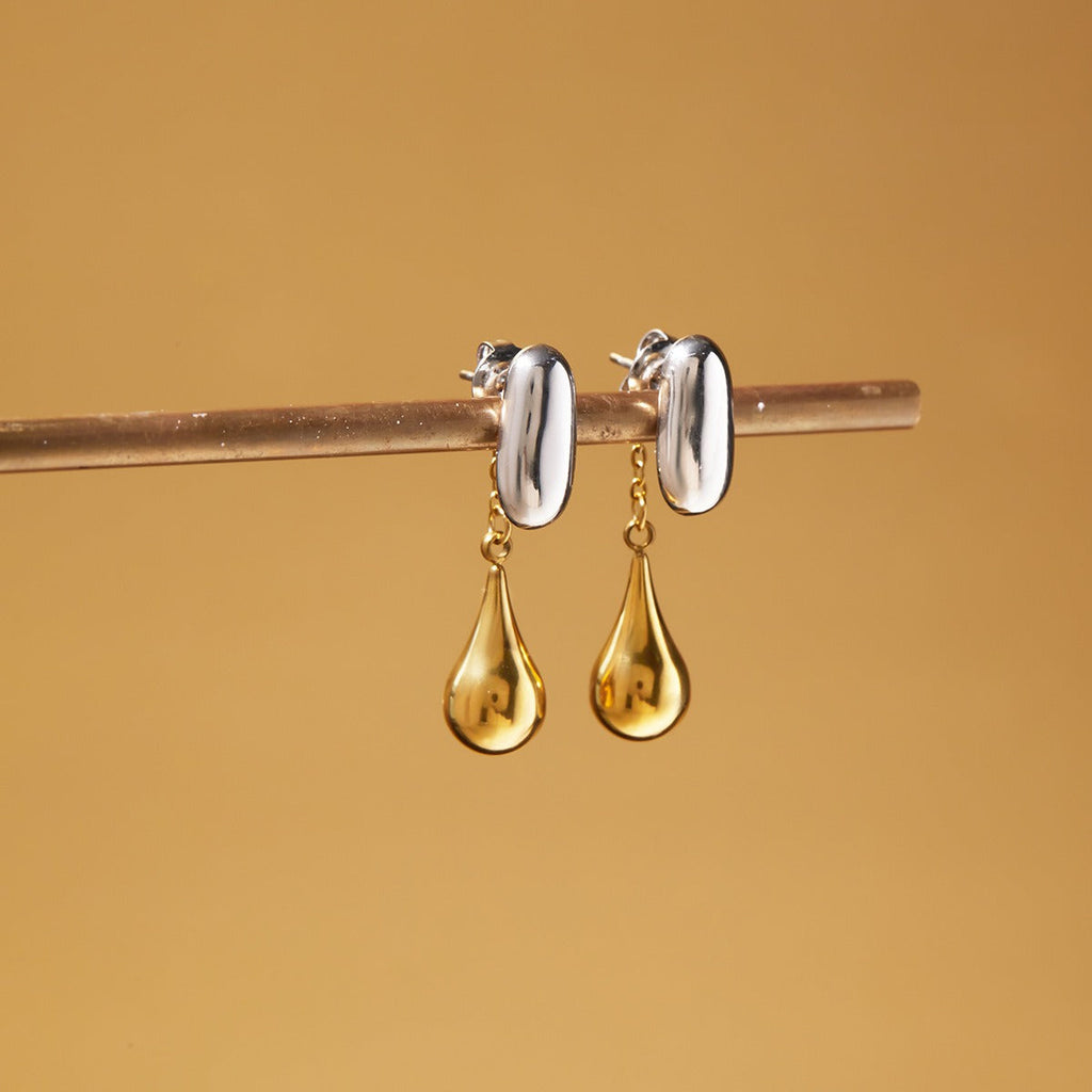 18K gold and S925 silver two-tone teardrop front and back stud earrings Vera Lux