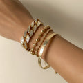 Diamond-studded Cuban buckle bracelet Hip-hop personalized round bead chain pattern bracelet set Vera Lux