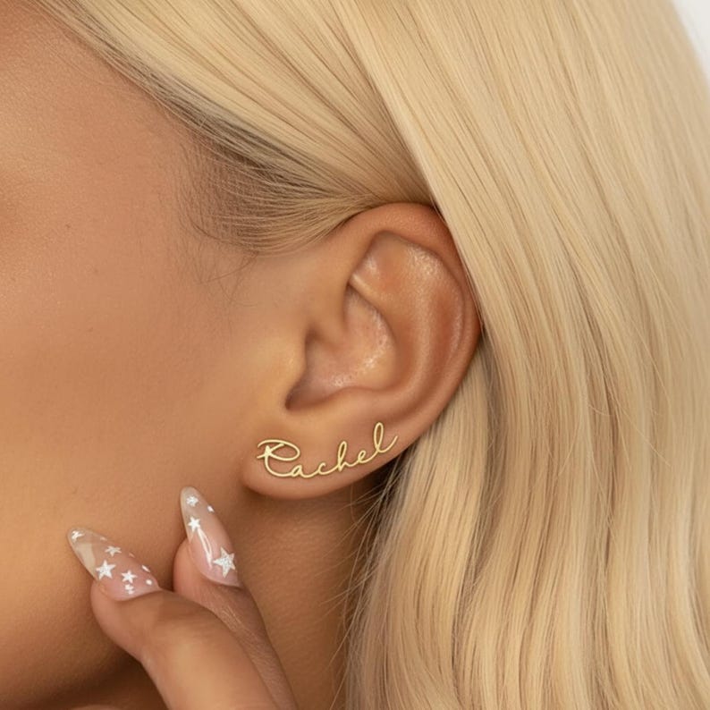 Custom Engraved Script Name Stud Earrings Vera Lux