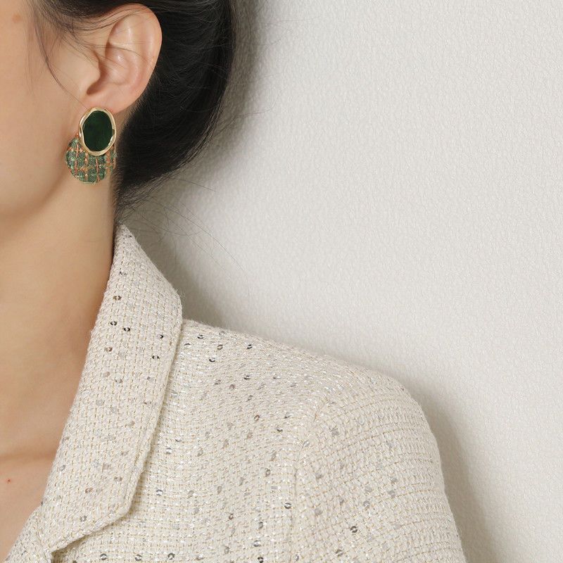 2026 Korean Style Green Woven Earrings, Chic Niche Studs Vera Lux
