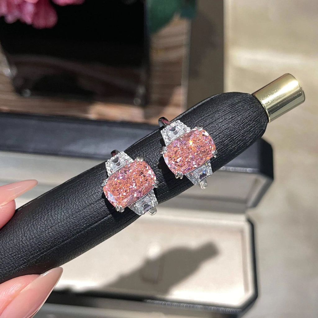 Luxury Heavy Craftsmanship Simulated Diamond Ring, Large Carat Ice Flower Cut Elongated Cushion High Carbon Diamond Ring For Women Vera Lux