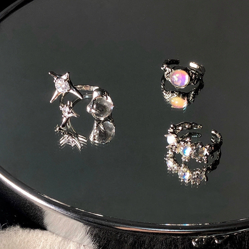 High-End Opal & Moonstone Ring For Women, Luxury Niche Design, Lava Zircon Adjustable Index Finger Ring Vera Lux