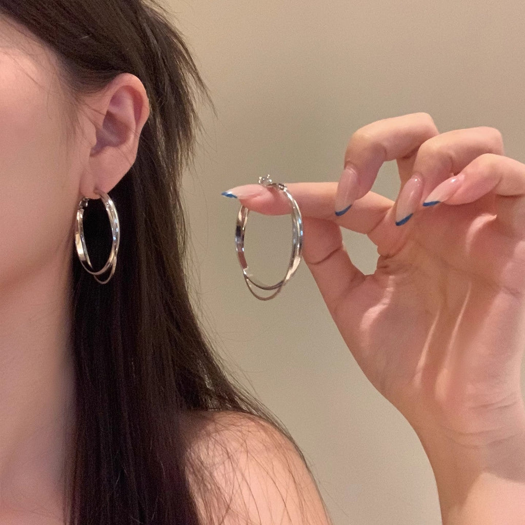 Metal Ball Drop Earrings For Women, Large Polished Circle Hoop Earrings, Trendy Vintage Lightweight Ear Jewelry For Round Face Vera Lux
