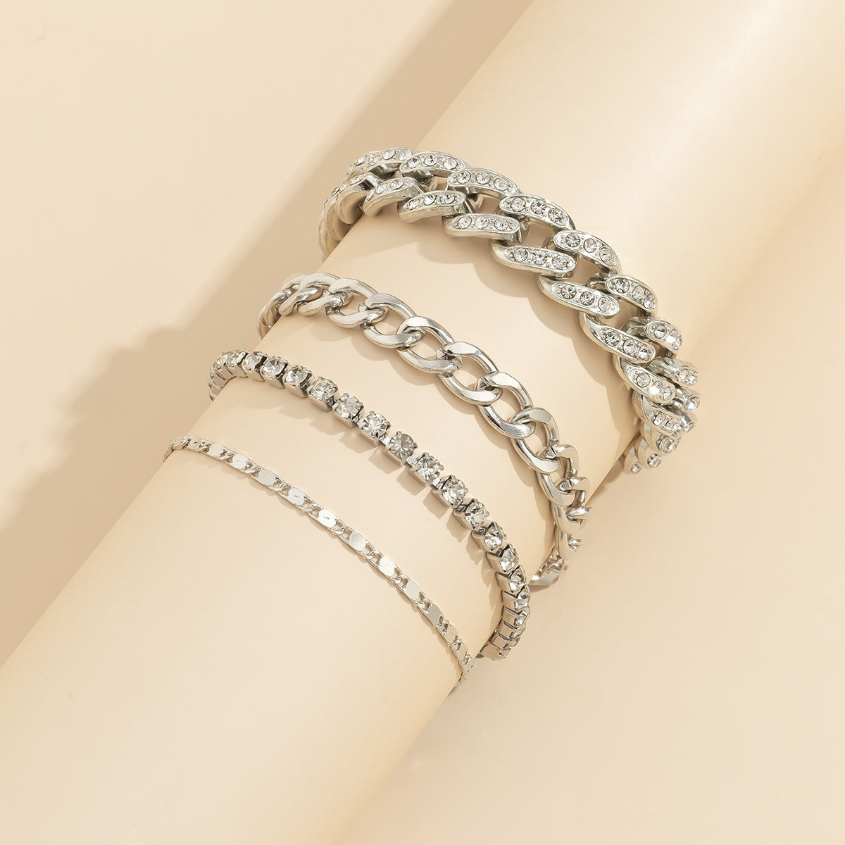 Hip-hop retro diamond-studded Cuban chain bracelet set Vera Lux