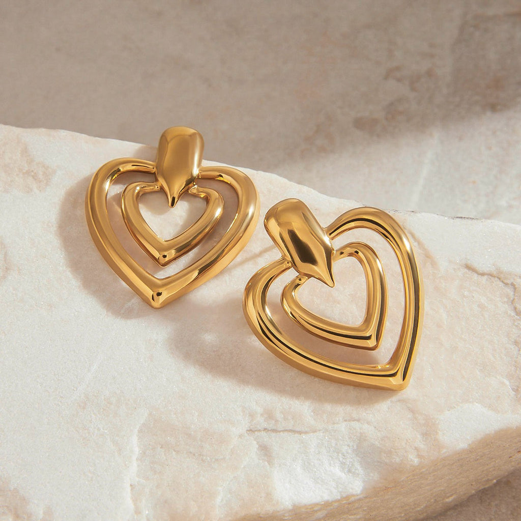 18K gold double-layer heart with hollow design simple and elegant earrings Vera Lux