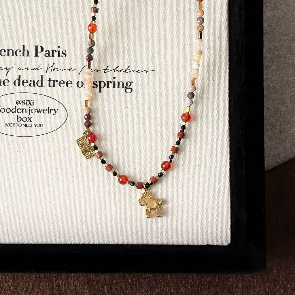 Retro Anqila Red Dunhuang-style Colorful Red Agate Layered Beaded Necklace Vera Lux