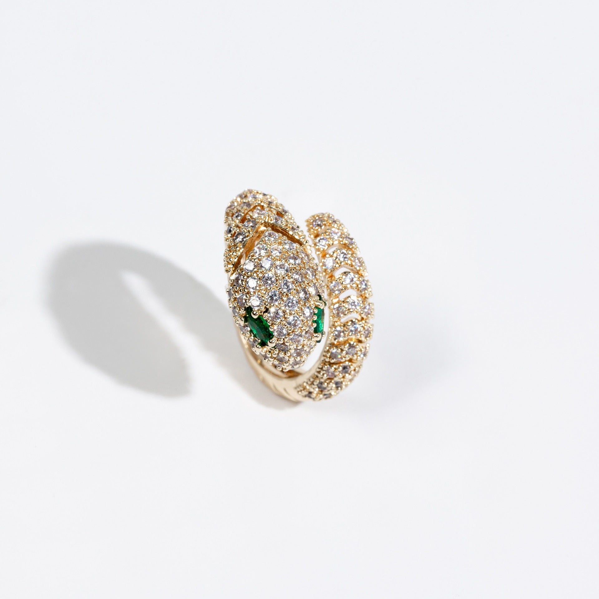 Snake-Shaped Adjustable Open Ring with Zircon Inlay Vera Lux